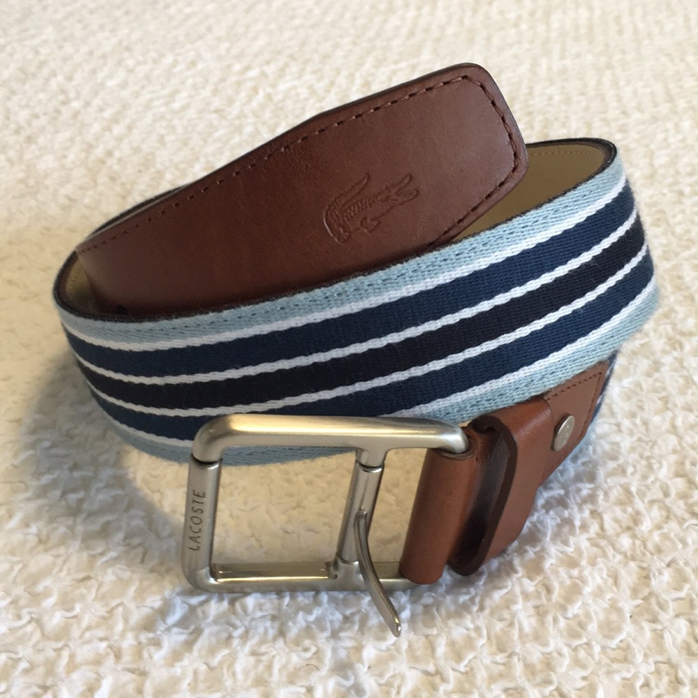 Lacoste Leather and Fabric Striped Belt
